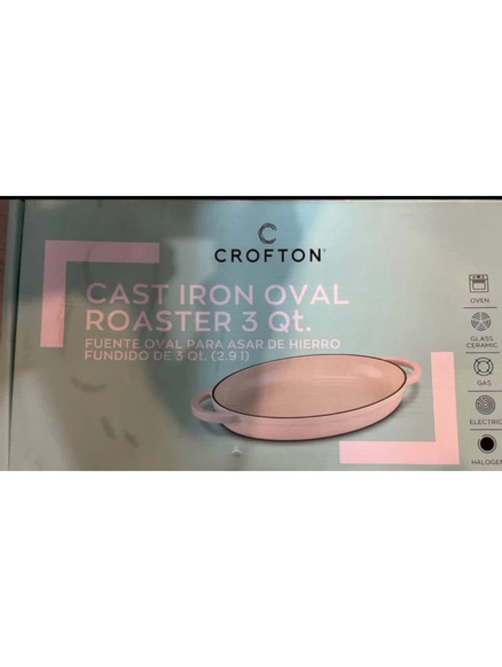 3qt crofton cast iron oval roaster pan Dutch oven white